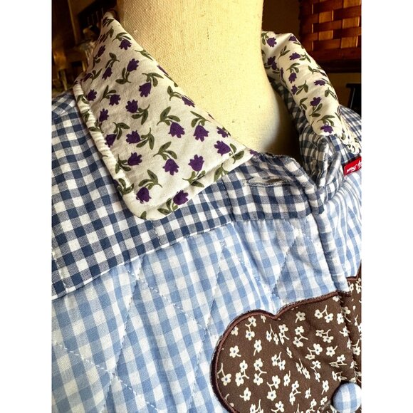Vintage Y2K Patchwork Teddy Bear Jacket Cottagecore Gingham Floral TF Quilted Zi - Picture 5 of 7